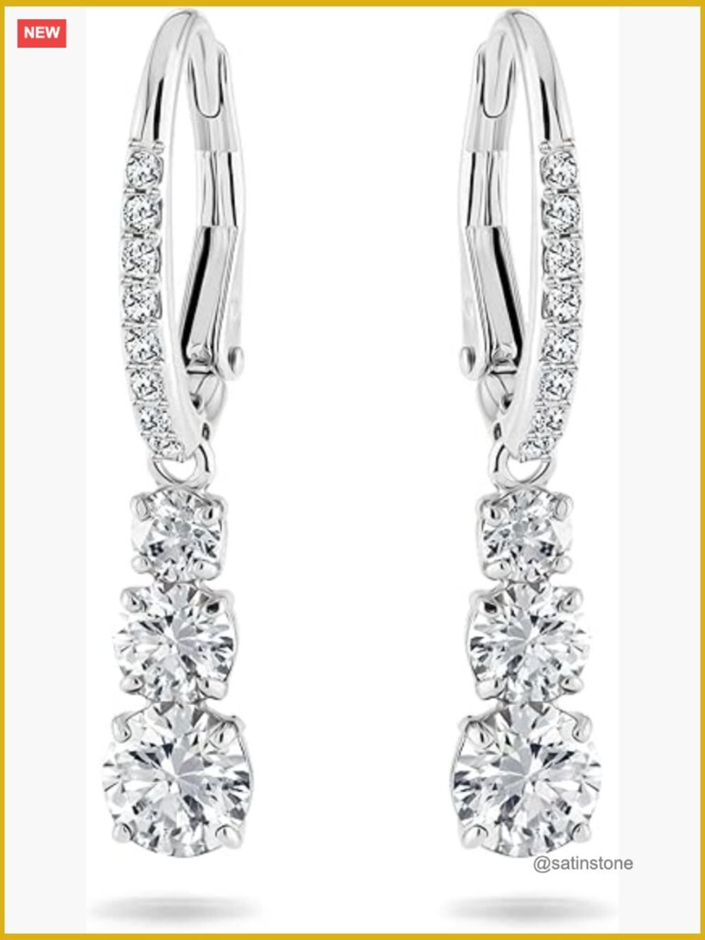 Rhodium Plated Crystal Drop Earrings with Hinged Closure